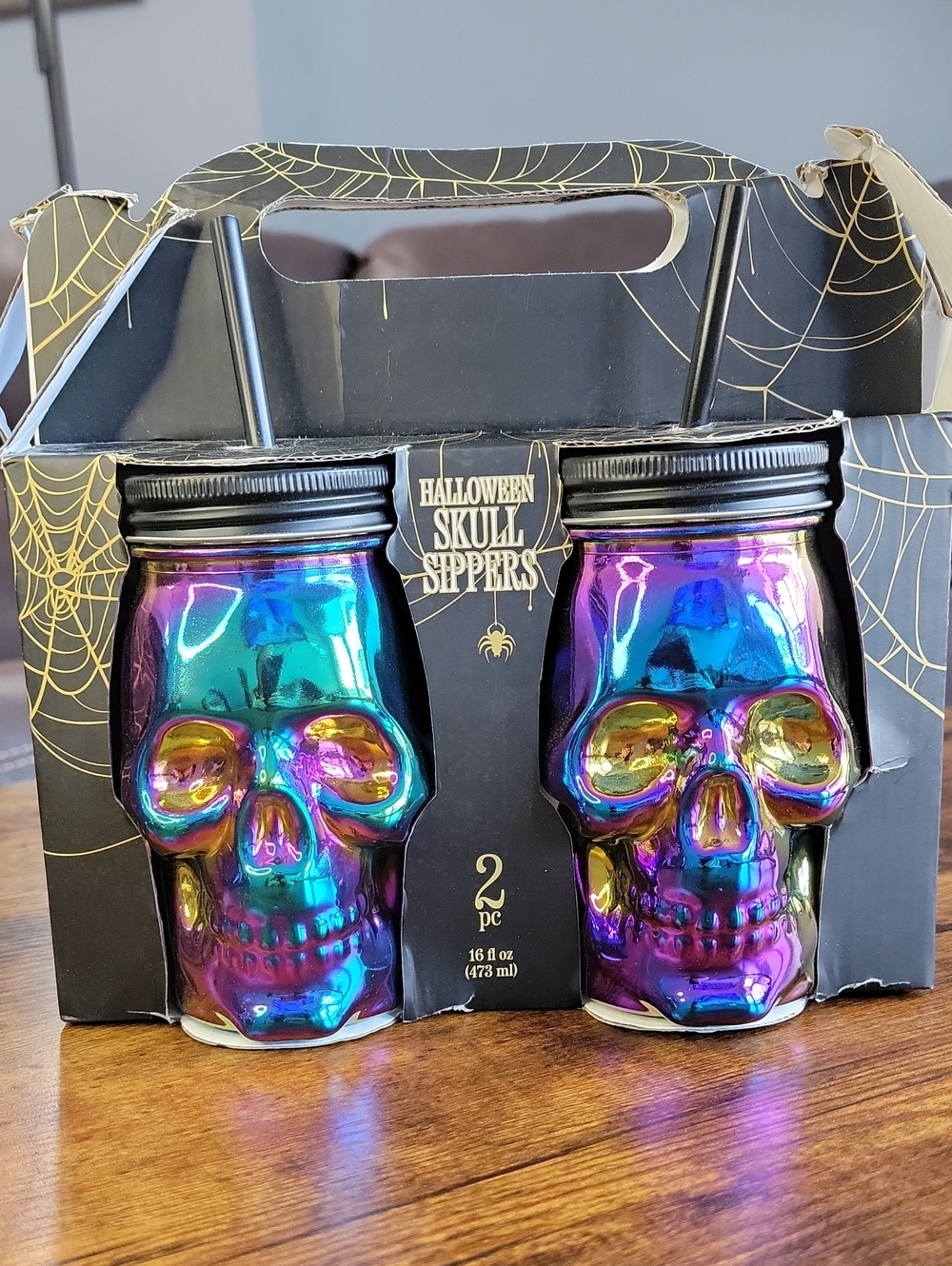 Halloween Skull Sippers Set Iridescent Multi-Color (2 Pack)